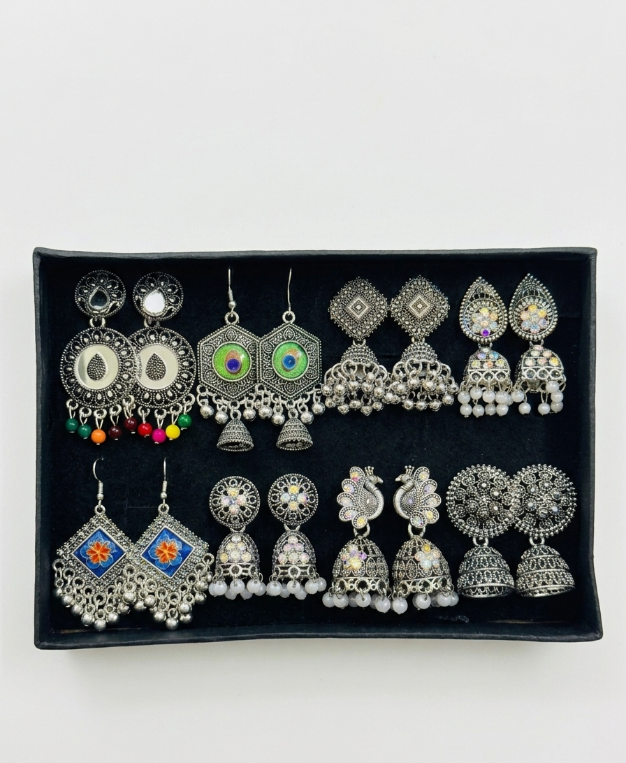 8 Pair Jhumka Box Premium Indian Jhumkas | Surprise Gift