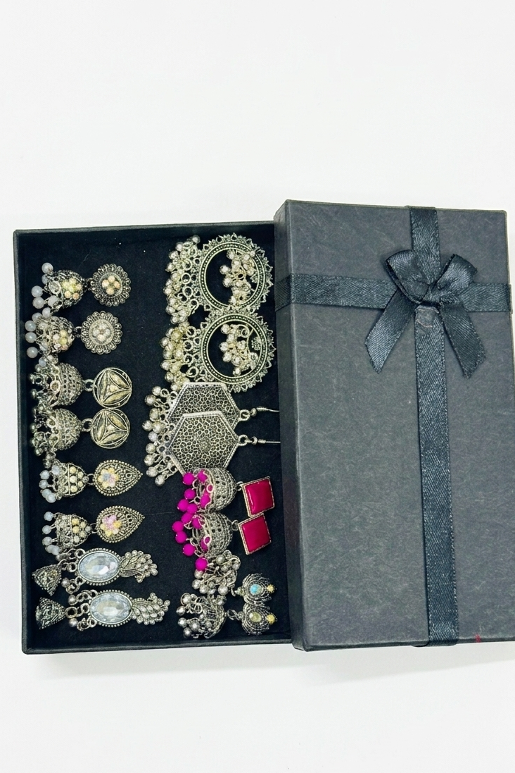 8 Pair Jhumka Box Premium Indian Jhumkas | Surprise Gift