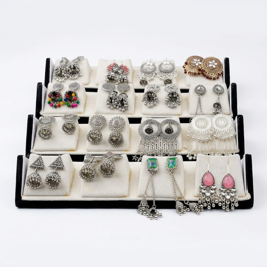 16 Pair Folding Jhumka Box – Random Stylish Earrings Set for Women