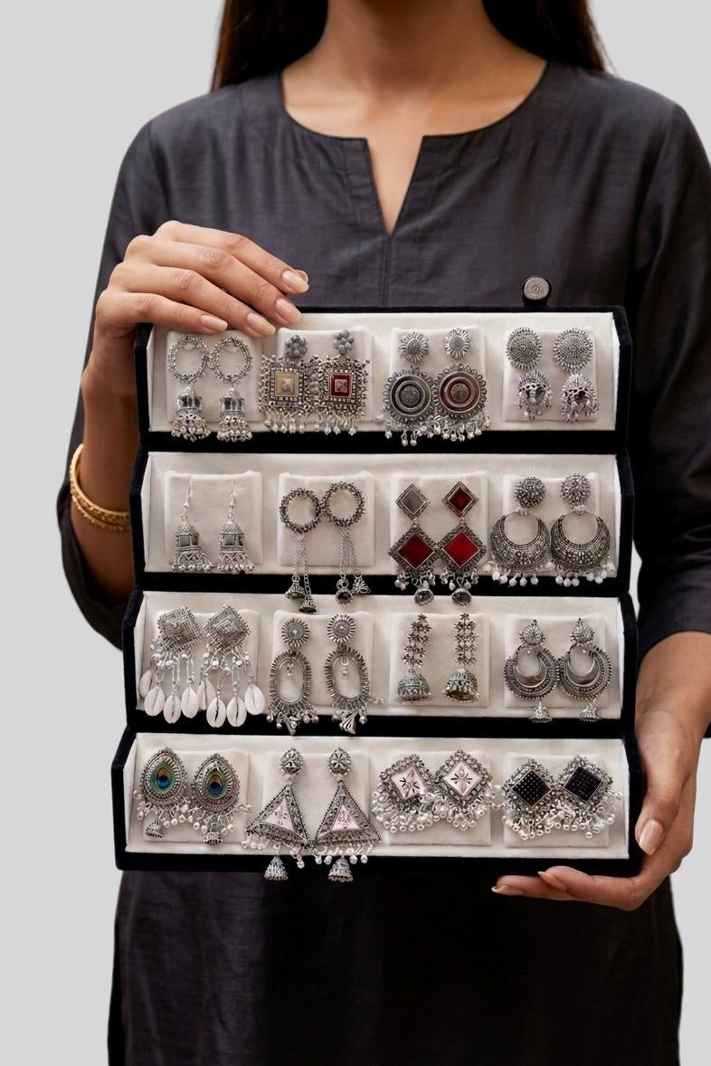16 Pair Folding Jhumka Box – Random Stylish Earrings Set for Women