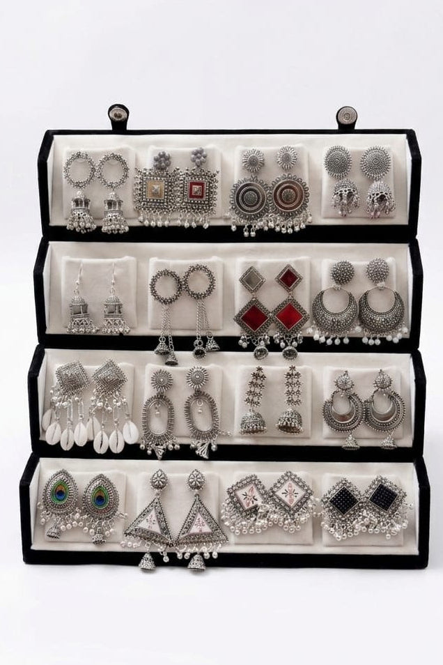16 Pair Folding Jhumka Box – Random Stylish Earrings Set for Women