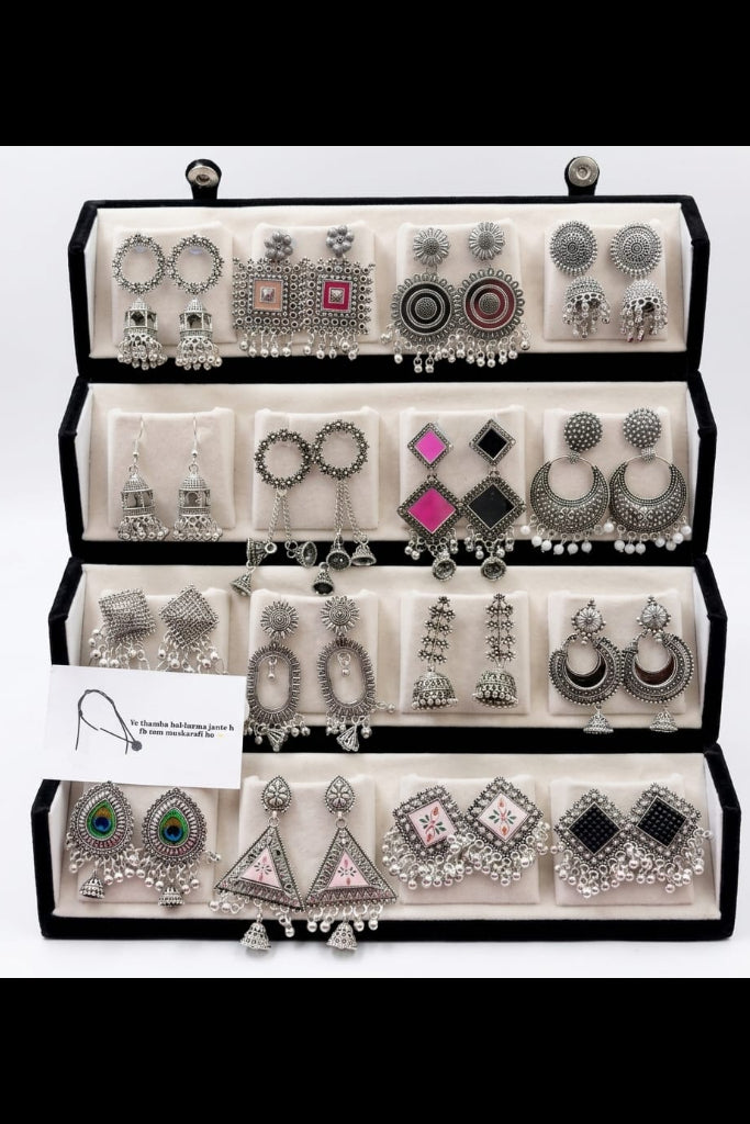 16 Pair Folding Jhumka Box – Random Stylish Earrings Set for Women