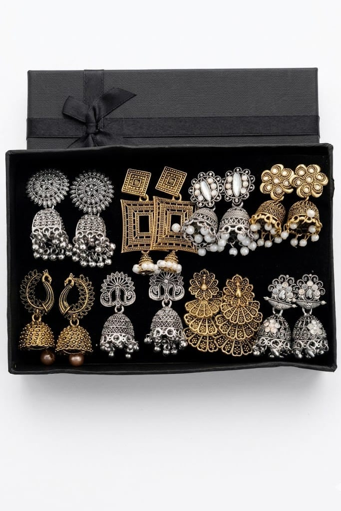 8 Pair Jhumka Box Premium Indian Jhumkas | Surprise Gift