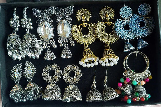 8 Pair Jhumka Box Premium Indian Jhumkas | Surprise Gift